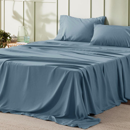 Bedsure California King Sheet Sets - 4 Pieces Soft Cal King Sheets - Breathable & Cooling - Hotel Luxury - Easy Care Polyester Microfiber Bedding for Women, Men, Mineral Blue