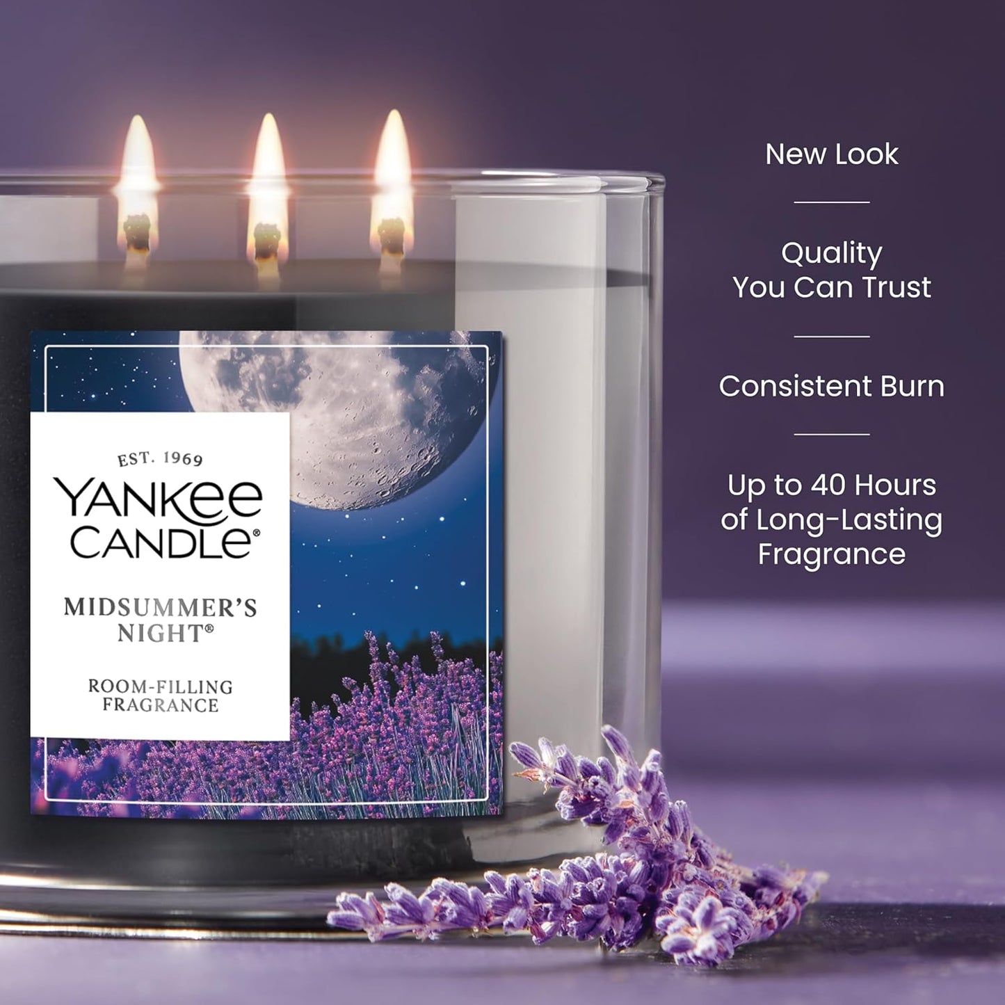 Yankee Candle Mid Summer's Night, Scented Candle, 14.5oz 3-Wick Candle Jar with up to 40 Hours Burn Time, Giftable