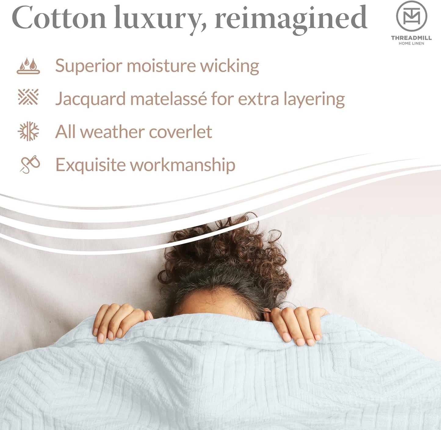 Threadmill Luxury Cotton Blankets for King Size Bed | All-Season Cozy 100% Cotton King Size Blanket | Aster Jacquard Soft & Lightweight Coverlet | Light Blue