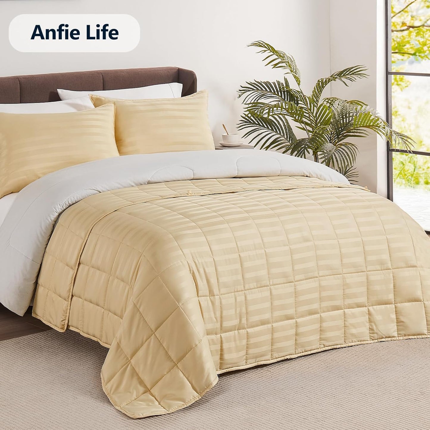Weighted Blanket Queen/King Size (80"x87" 15lbs),Ultra Soft and Cozy Cooling Weighted Blanket for Adult,Heavy Blanket with Machine Washable Soft Blanket, Beige