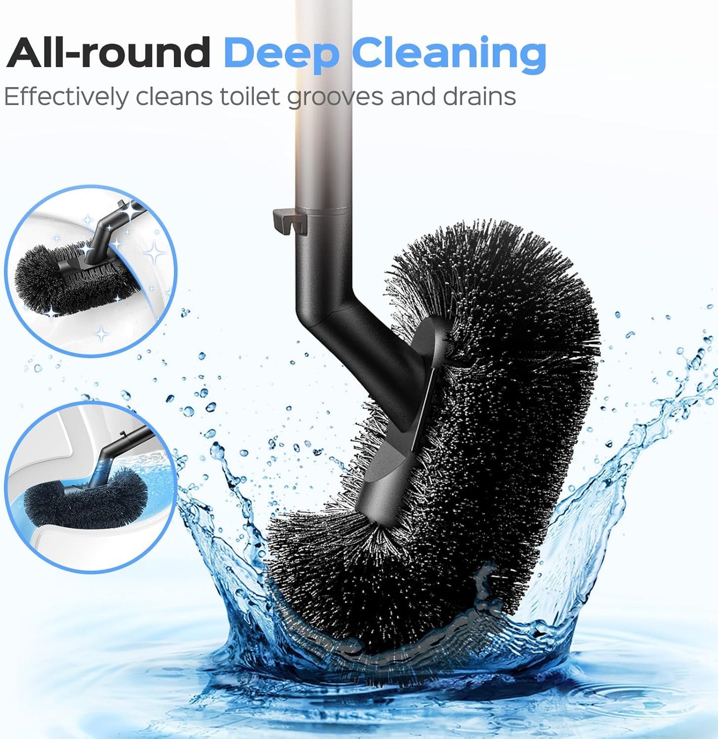 HAMITOR Toilet Plunger and Brush Set: 2 in 1 Stainless Steel Combo with Curved Bristles - Heavy Duty Toilet Unclogging for Family Bathroom - Compact Hideaway Apartment Cleaning Accessories - Black