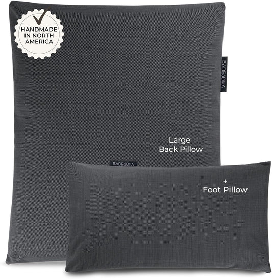 BADESOFA® Luxury Bath Pillow Set 2-Piece – Large Back Pillow & Foot Pillow for Tub – Spa-Grade Comfort for Head, Neck, Back & Feet – Quick Drying Bathtub Cushion Set in Charcoal