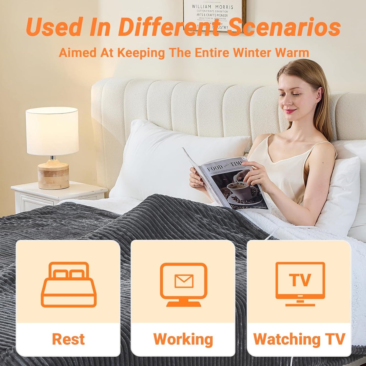 Heated Blanket Electric Twin, Soft Flannel Heating Blanket with 8 Hours Auto Off 10 Fast Heating Levels Machine Washable Sherpa Heated Blanket with Overheating Protection