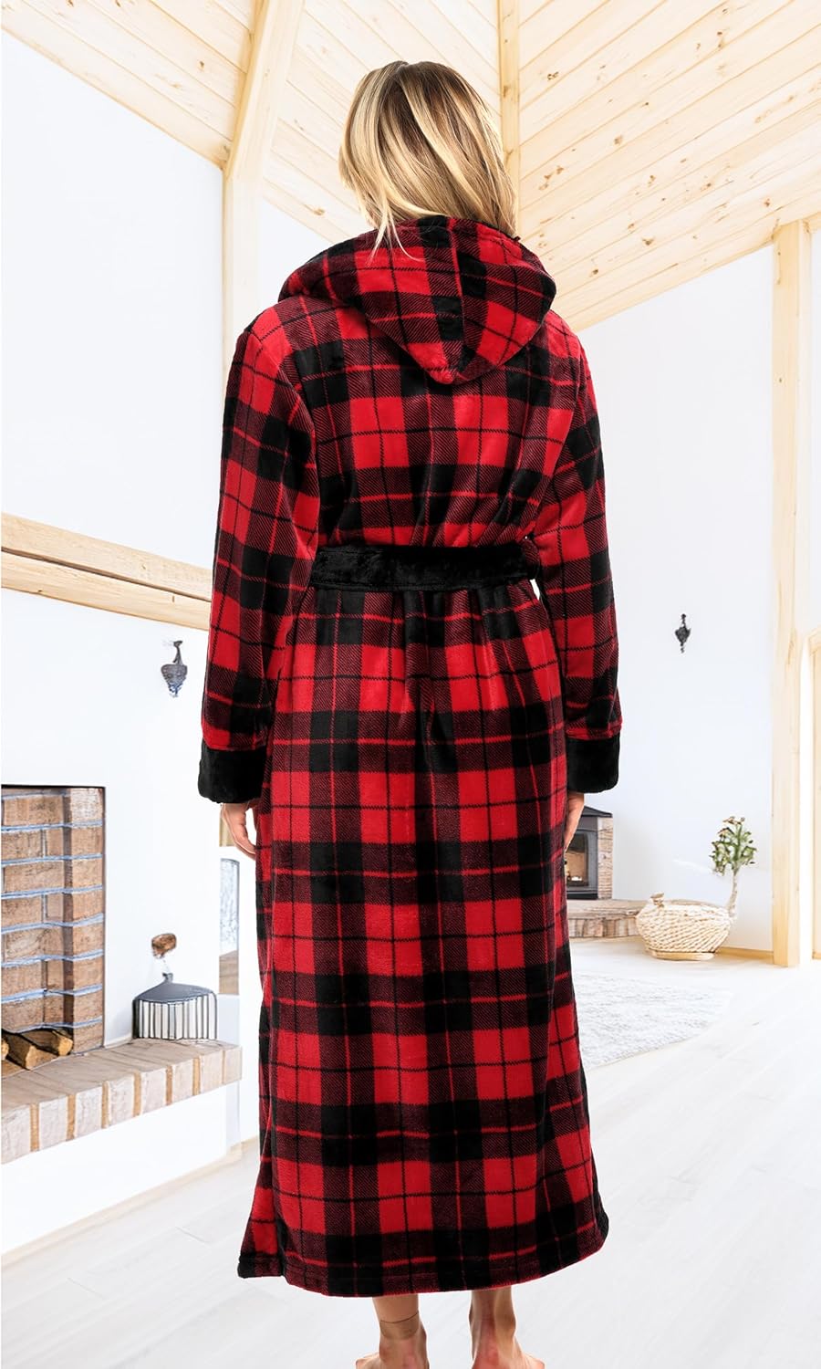 Alexander Del Rossa Womens Robe, Long Plush Bathrobe with Hood, Hooded Robes for Women Plus Size Bath Robe