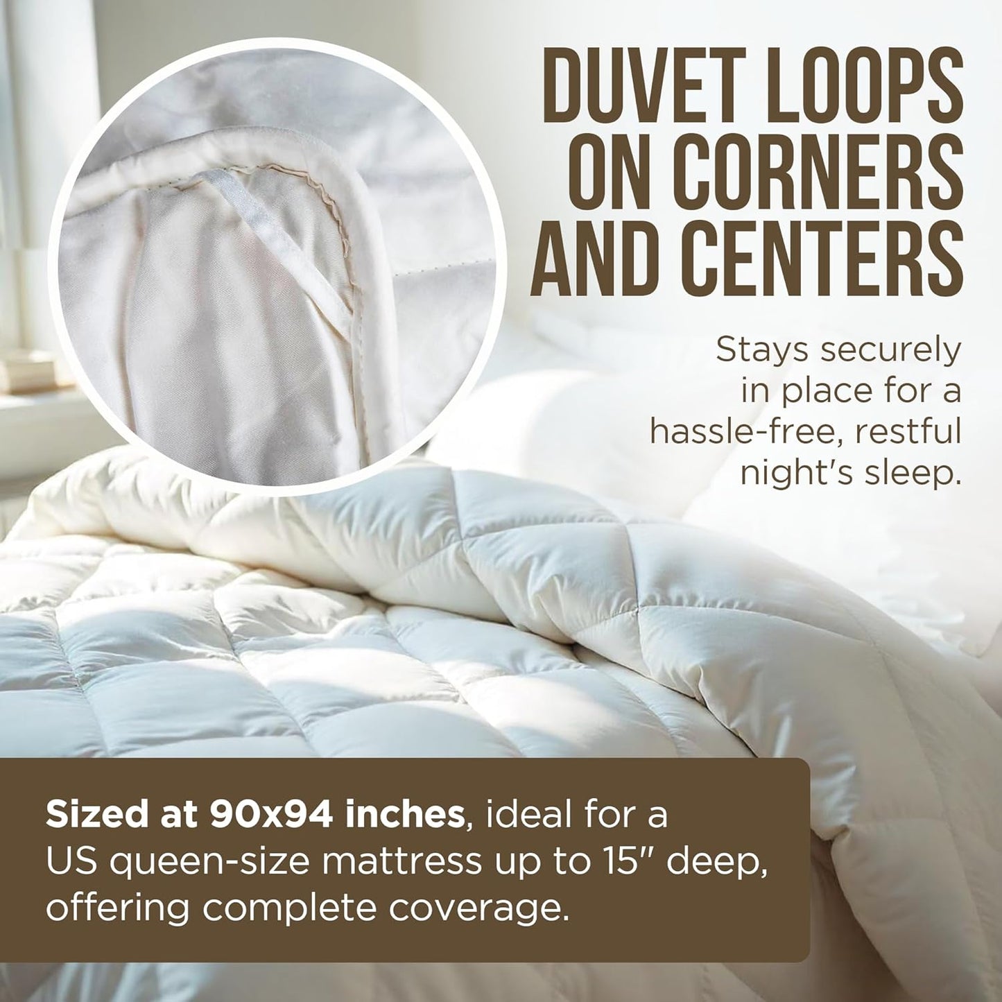 Desert Breeze Distributing Pure and Natural Australian Alpaca & Sheep Wool Comforter – Warm, Soft, Thick, Breathable Duvet Insert with Bamboo Viscose and Cotton Cover, Queen Size, 90x94 inches