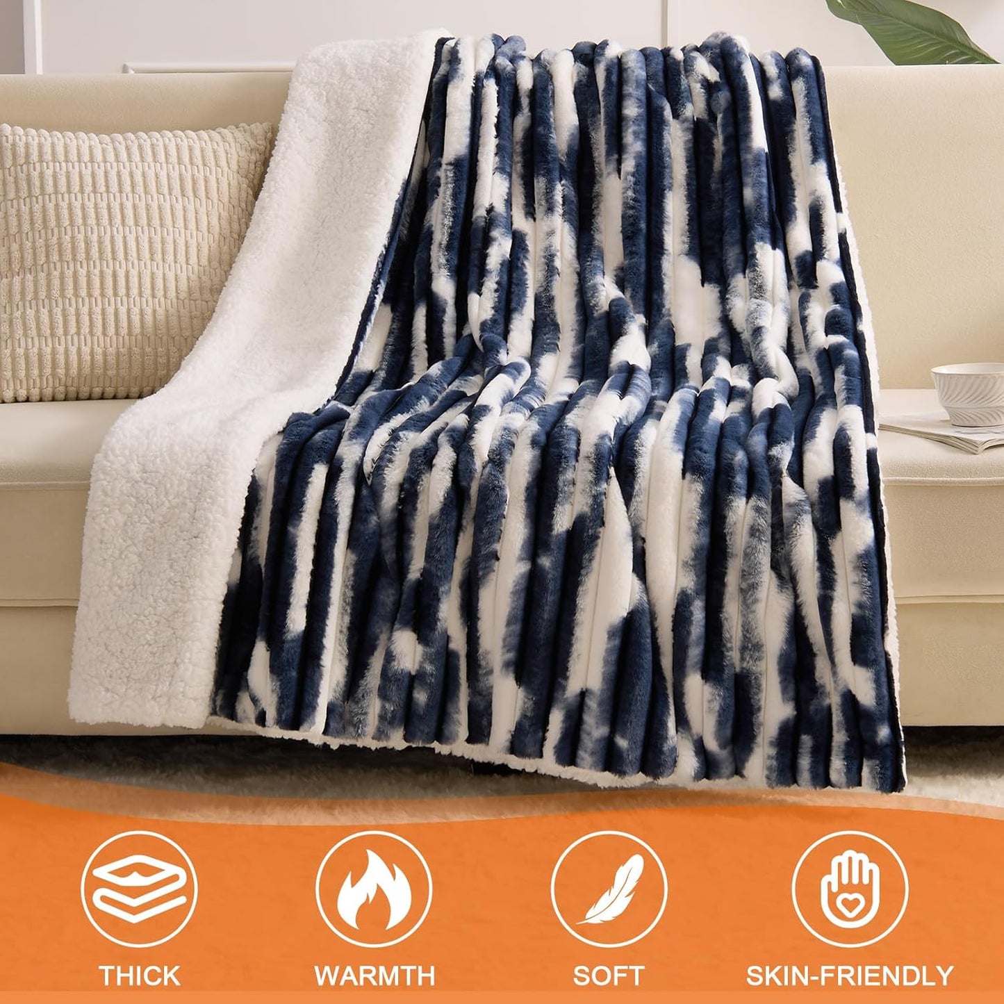 Heated Blanket Twin - 62"x84" Fast Heating Bed Electric Blankets with 6 Heating Levels & 10 Hours Auto Off, Soft Ribbed Faux Fur Sherpa, Over-Heated Protection ETL, Navy Blue