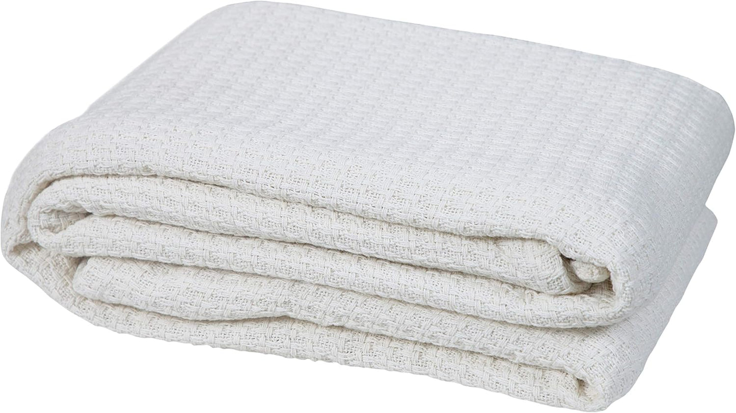 HILLFAIR 100% Combed Cotton Blanket– King Bed Blanket– Soft Cozy Warm Multipurpose Throws for Luxury Home Decor– 90 x 108 inch King Size Cotton Blankets for Beds- Bed Blankets for All Season- Ivory
