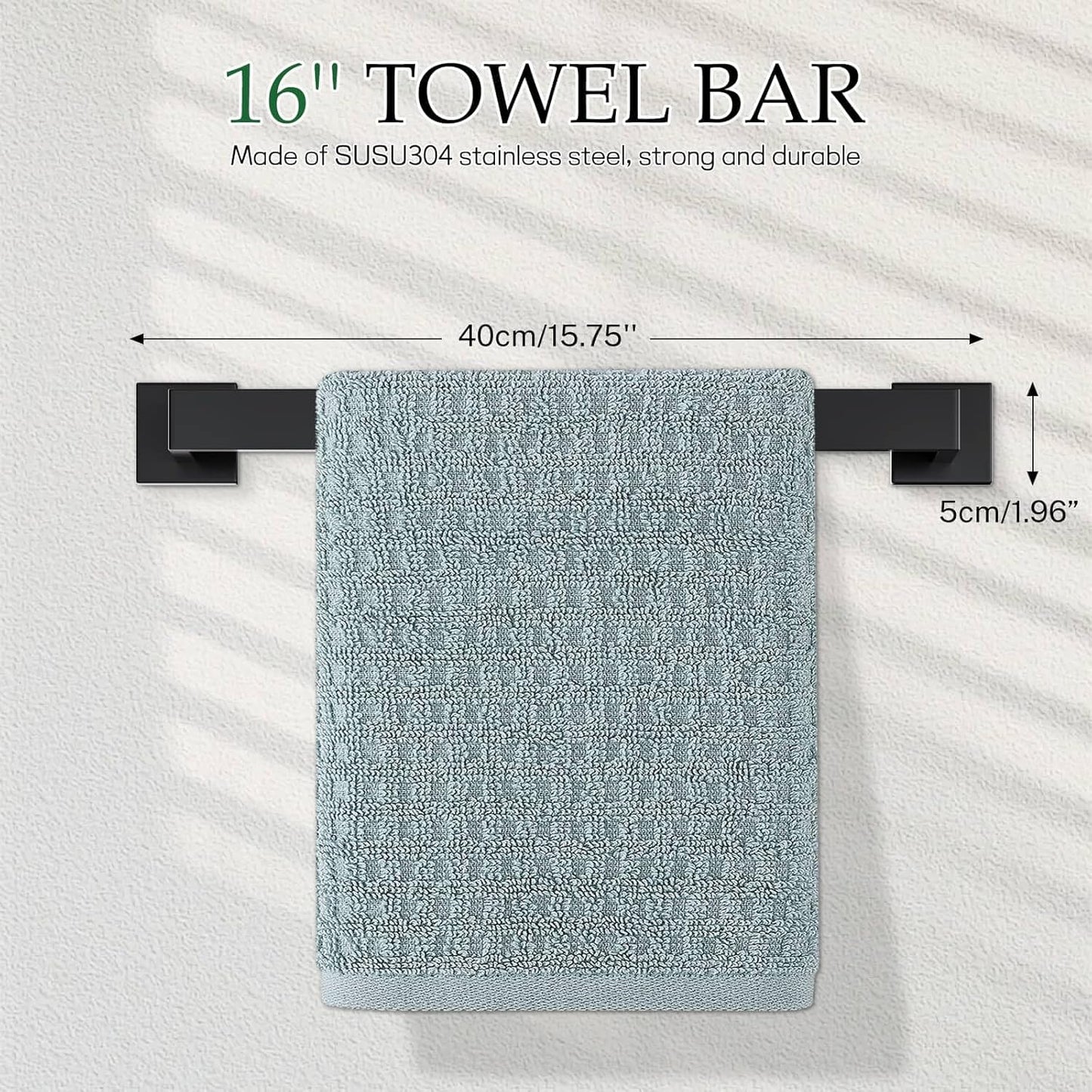 Matte Black Bathroom Hardware Accessories Set 5-Pieces Black Towel Bar Set Stainless Steel Towel Holder Set 16 Inch Towel Bar,Towel Racks Set for Bathroom Wall Mounted