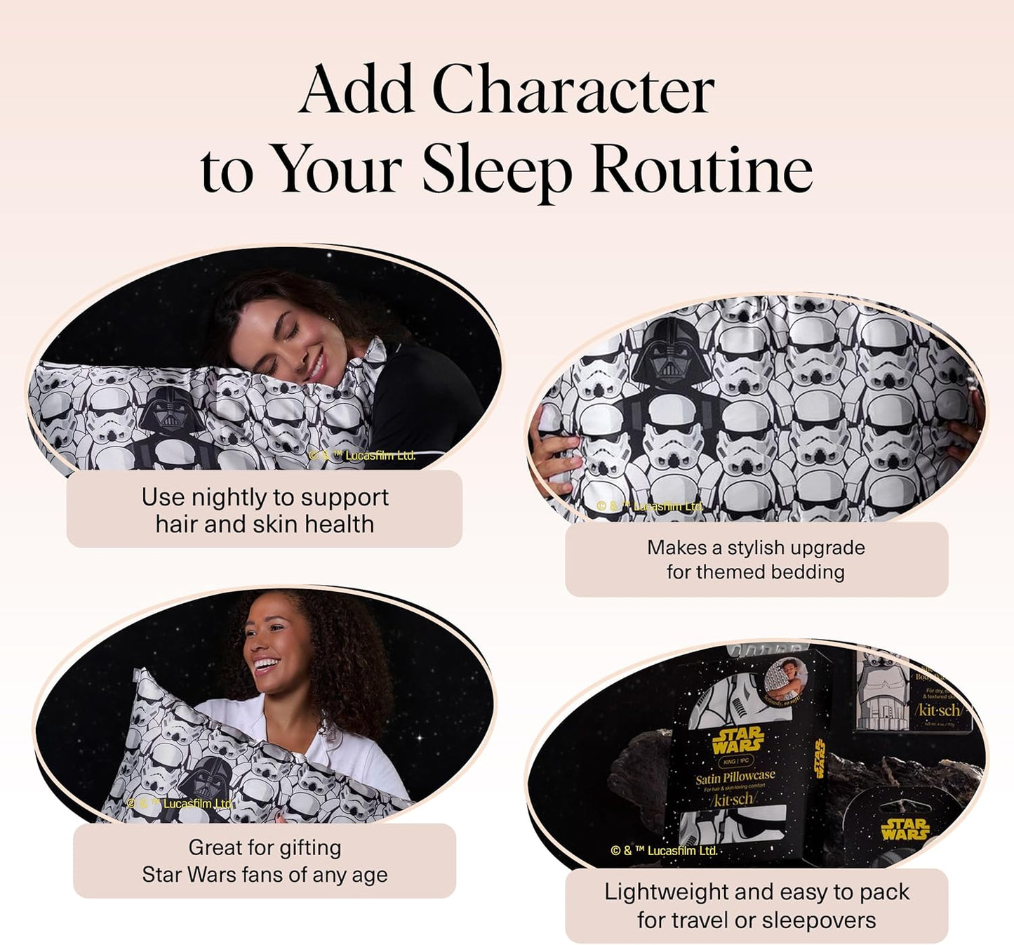 Kitsch x Star Wars Darth Vader & Stormtroopers Satin Pillowcase with Zipper | Better Than Silk Pillowcase | Frizz-Reducing Pillow Case for Hair & Skin Care, Cooling & Breathable - King