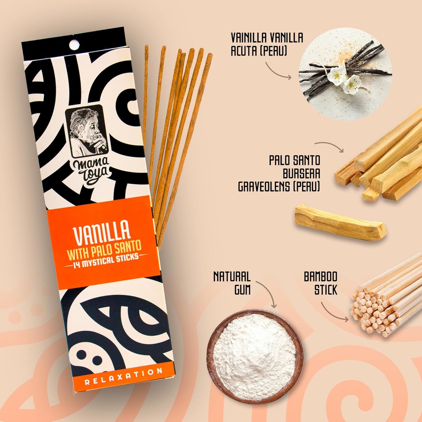 Vanilla with Palo Santo Incense Sticks (14 Mystical Sticks) Relaxation –Comforting, Purifying & Handcrafted Natural Aroma