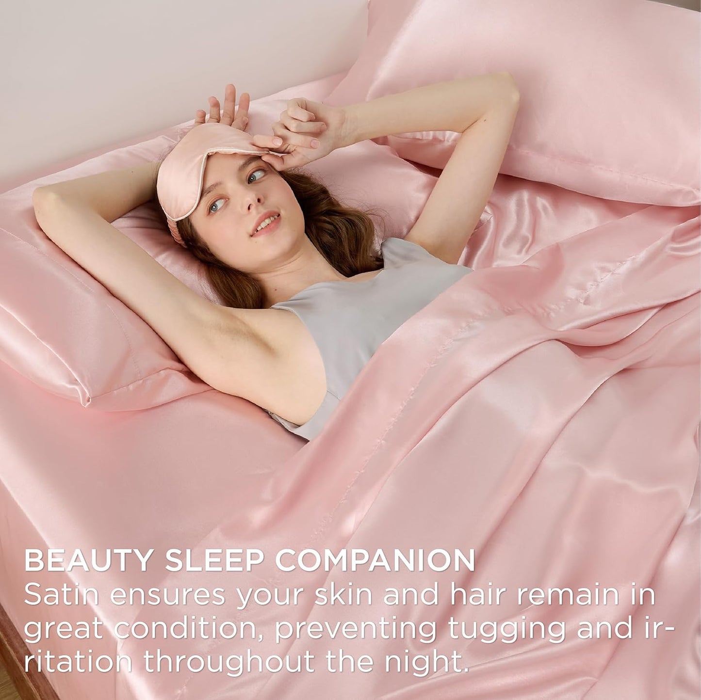 Bedsure Pink Satin Sheets Cal King Size - 4 Piece Silky Bedsheets with 15 Inches Deep Pocket Fitted Bedsheet,1 Flat Sheet, 2 Satin Pillowcases, Good for Hair & Skin (Cal King, Pink)