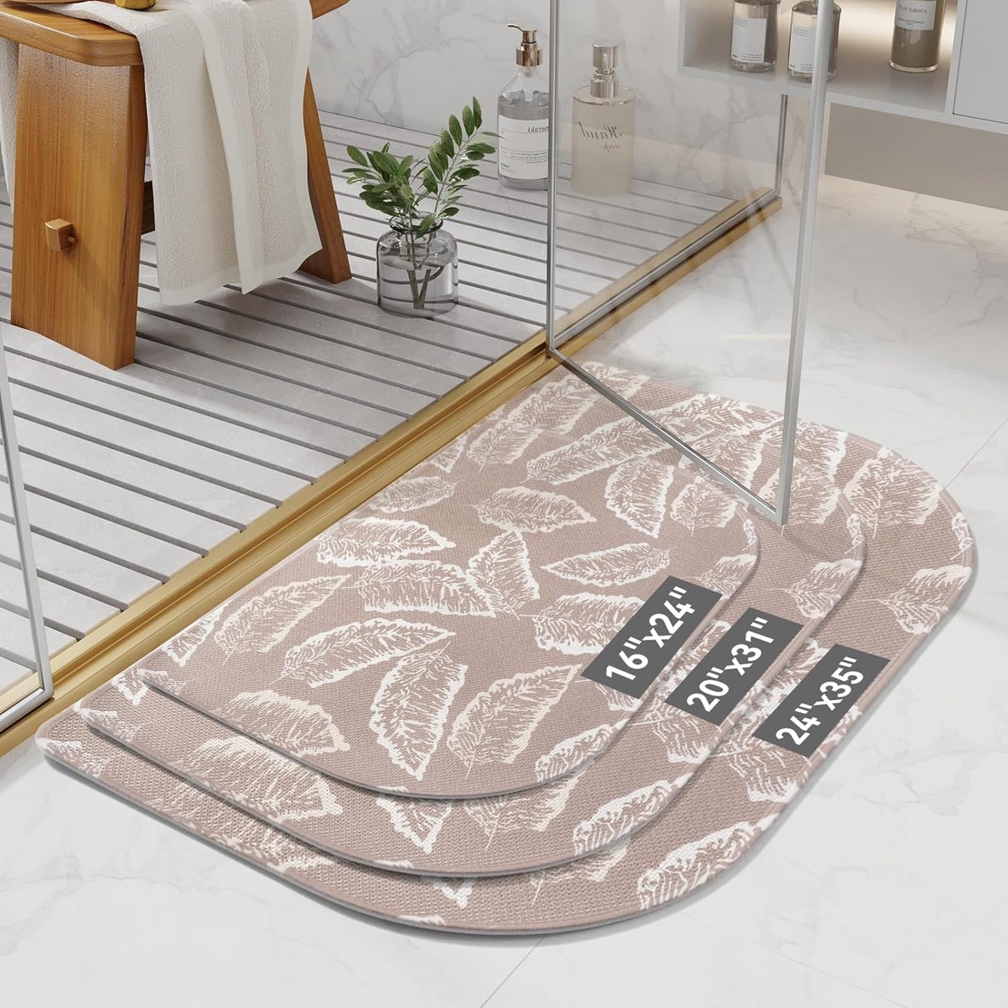 Half Circle Bath Mat,Thin Bathroom Rugs Fit Under Door Quick Dry Non Slip Washable Bathroom Mat with Rubber Backing,Absorbent Woven Half Round Shower Rug