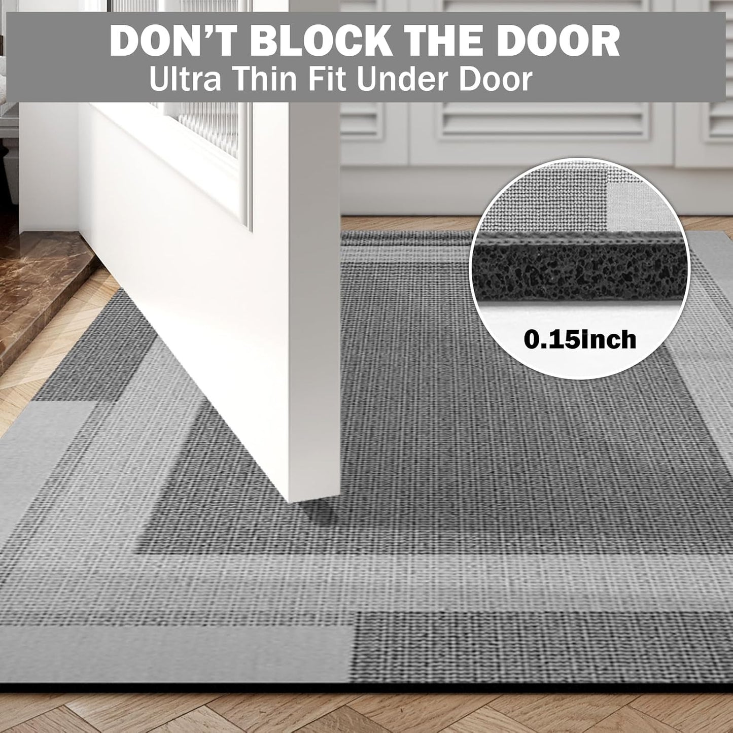 Non Slip Long Bath Mat Bathroom Runner, Rubber Backing Ultra Thin Bathroom Rugs Fit Under Door Quick Dry Super Absorbent Washable Bath Rug Shower Mat for Bathtub Sink Floor, Grey 17"x47"