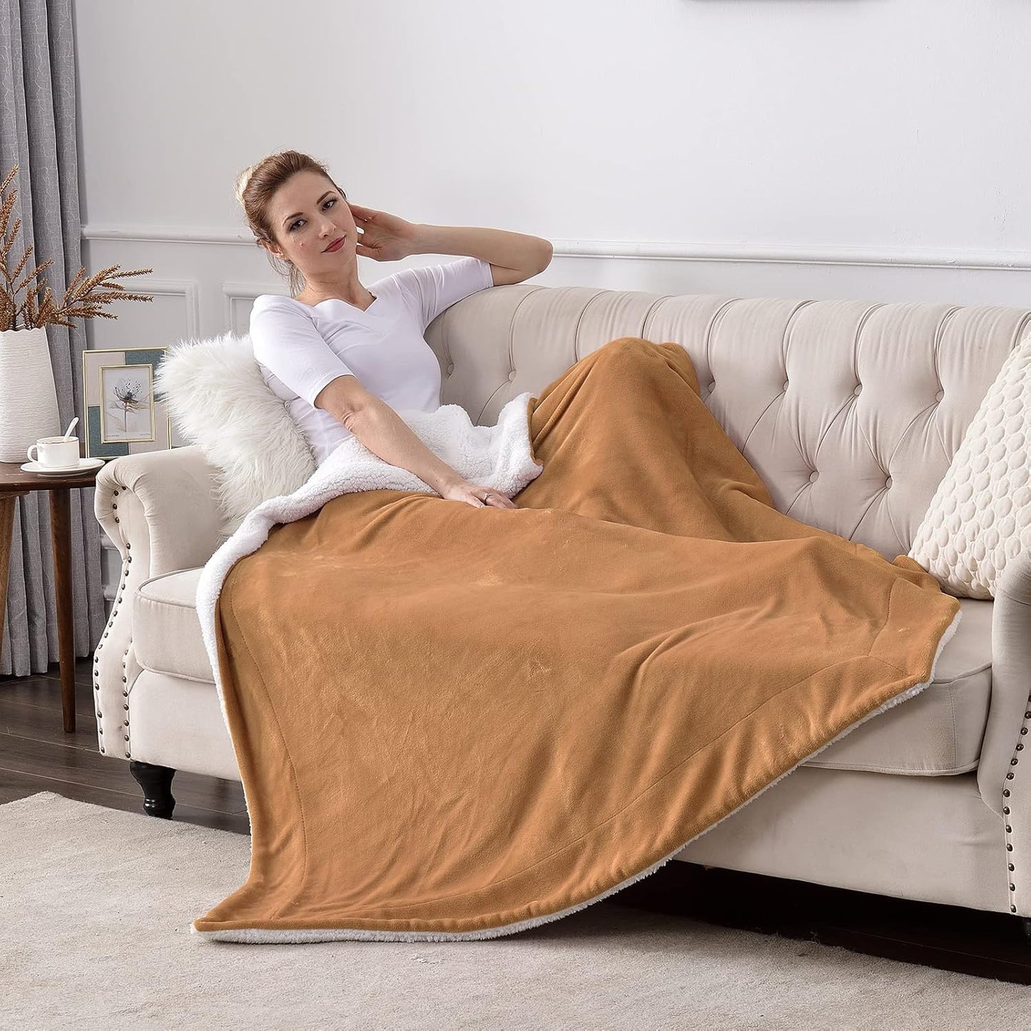 SOCHOW Sherpa Fleece Throw Blanket, Double-Sided Super Soft Luxurious Plush Blanket Throw Size, Camel, 50x60 inches