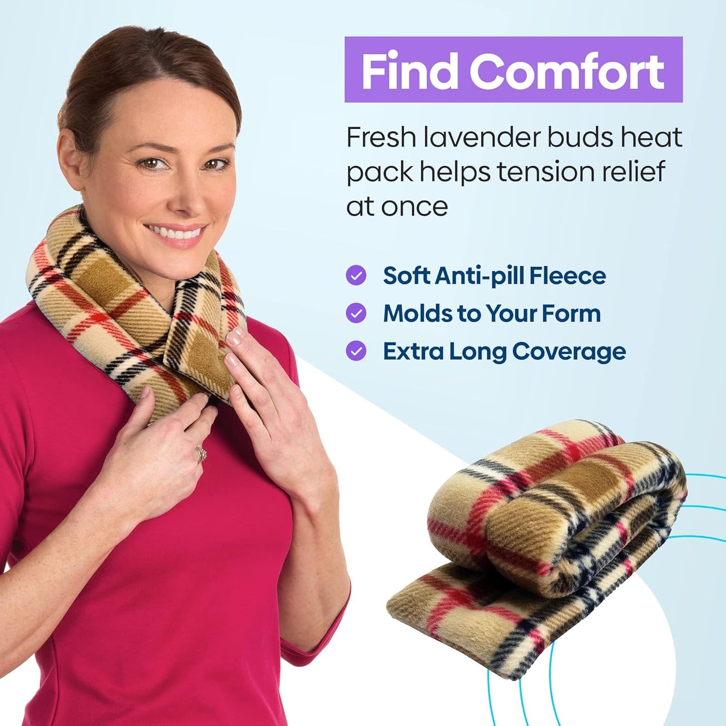 SunnyBay Microwave Heating Pad, Microwavable Heated Neck and Shoulder Wrap, Soothing Weighted Moist Heat or Ice Pack with Flaxseed and Lavender, 26x5 Inches, 2.5 lbs, Made in USA, London
