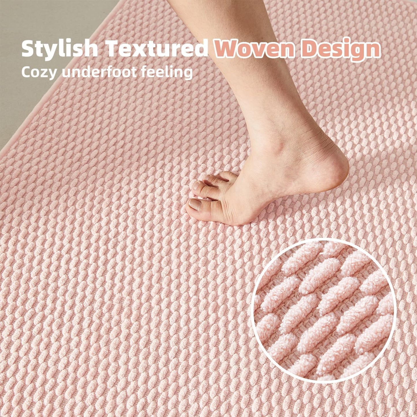 Bathroom Runner Rugs, Long Bath Mat Runner Washable Thin Quick Dry Low Pile Bathroom Runner Rugs Non Slip, Pink 24"x70"