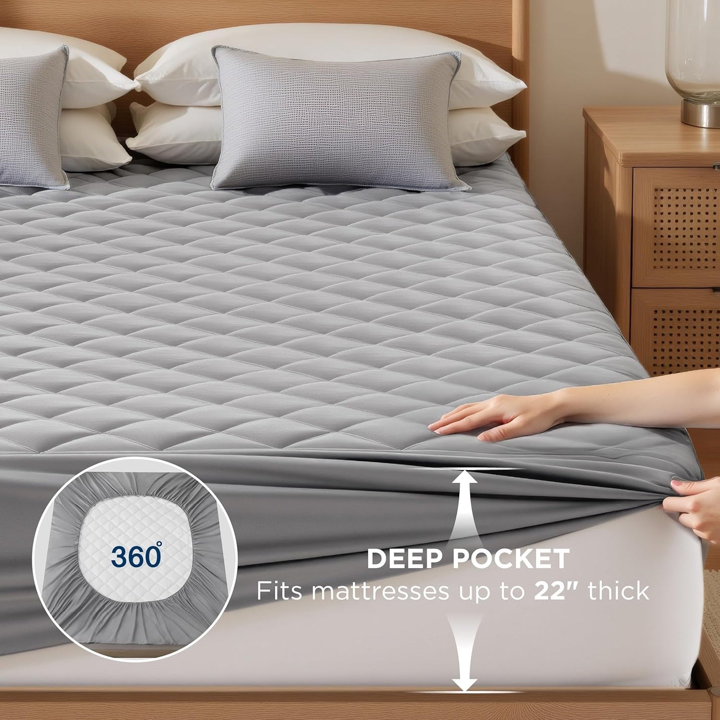 Bedsure King Mattress Protector, King Size Waterproof Mattress Pad with Deep Pocket up to 22 Inches, Quilted Soft Breathable Noiseless Bed Cover, Bed Topper for Home, Bedroom, Hotel - Grey