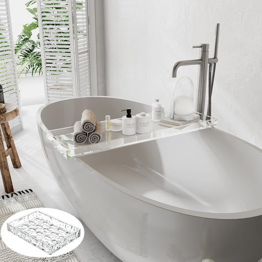 Acrylic Bathtub Tray Bath Caddy for Tub, Clear Bath Tray with Soap Box, 32.3 x 7.87 x 1.18 Inches