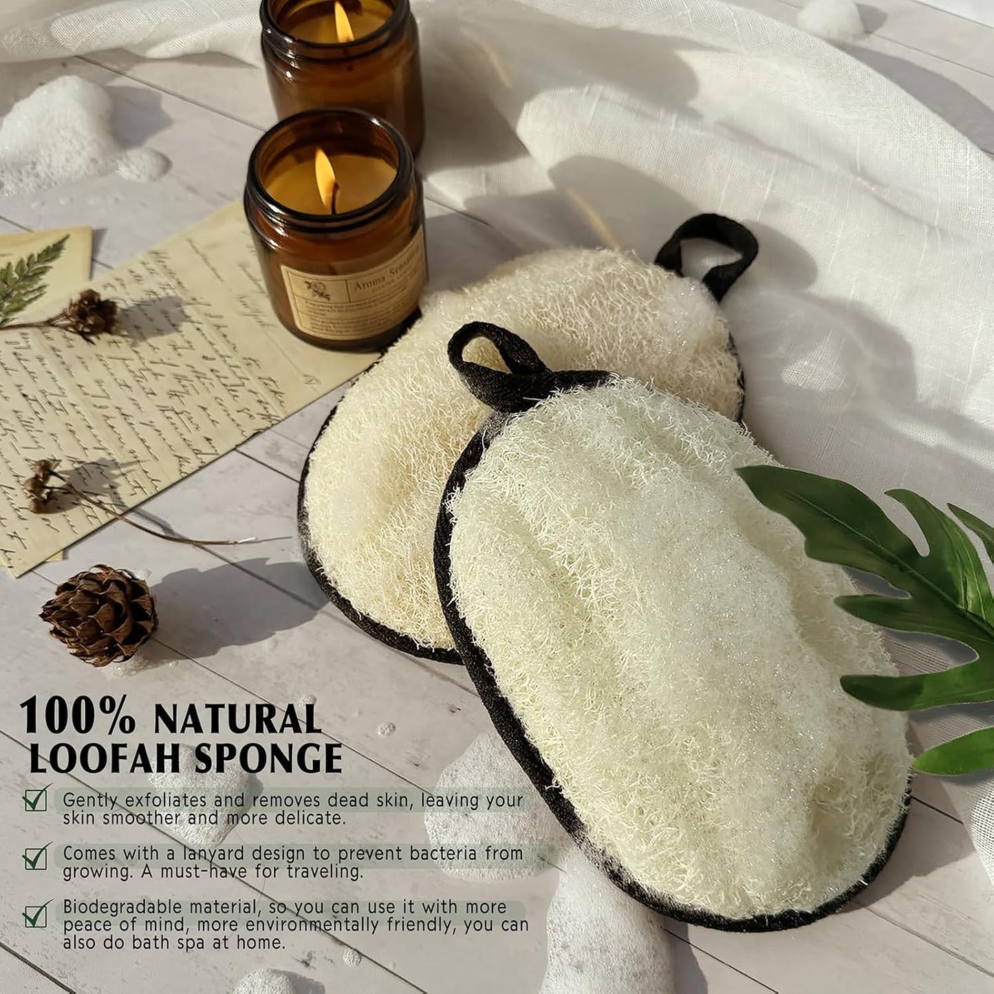 Natural Shower Loofah Sponge Exfoliating Body Scrubber，Natural Organic Beauty Exfoliating Loofah for Men and Women, Suitable for Cleansing Face Scrubber and Body Bath,Large Black(2 Pack)