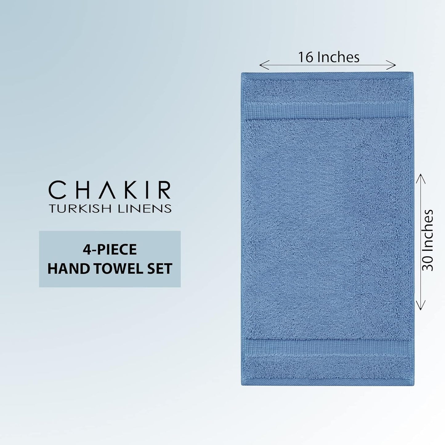 Chakir Turkish Linens 100% Cotton Premium Turkish Towels for Bathroom | 16'' x 30'' (4-Piece Hand Towel, Wedgewood)