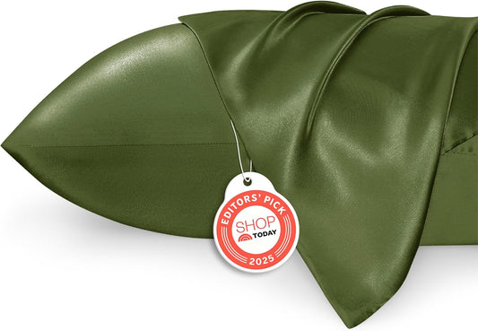 Bedsure Satin Pillowcase 2 Pack Similar to Silk Pillow Cases Standard Size, Pillow Case for Sleeping Women with Envelope Closure, Gifts for Women Men, Moss, 20x26 Inches, 2pcs