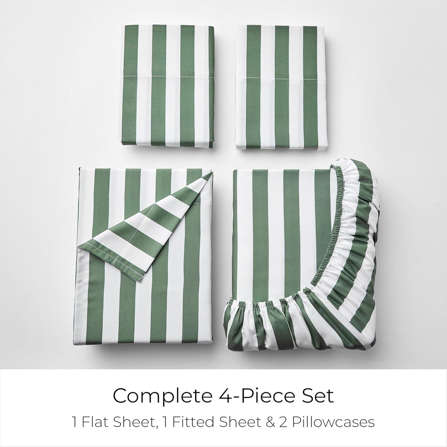 Mellanni King Sheets Set - 4 PC Iconic Collection Bedding - Hotel Luxury, Extra Soft, Cooling Bed Sheets - Wrinkle, Fade, Stain Resistant (King, Oxford Stripe Sage)