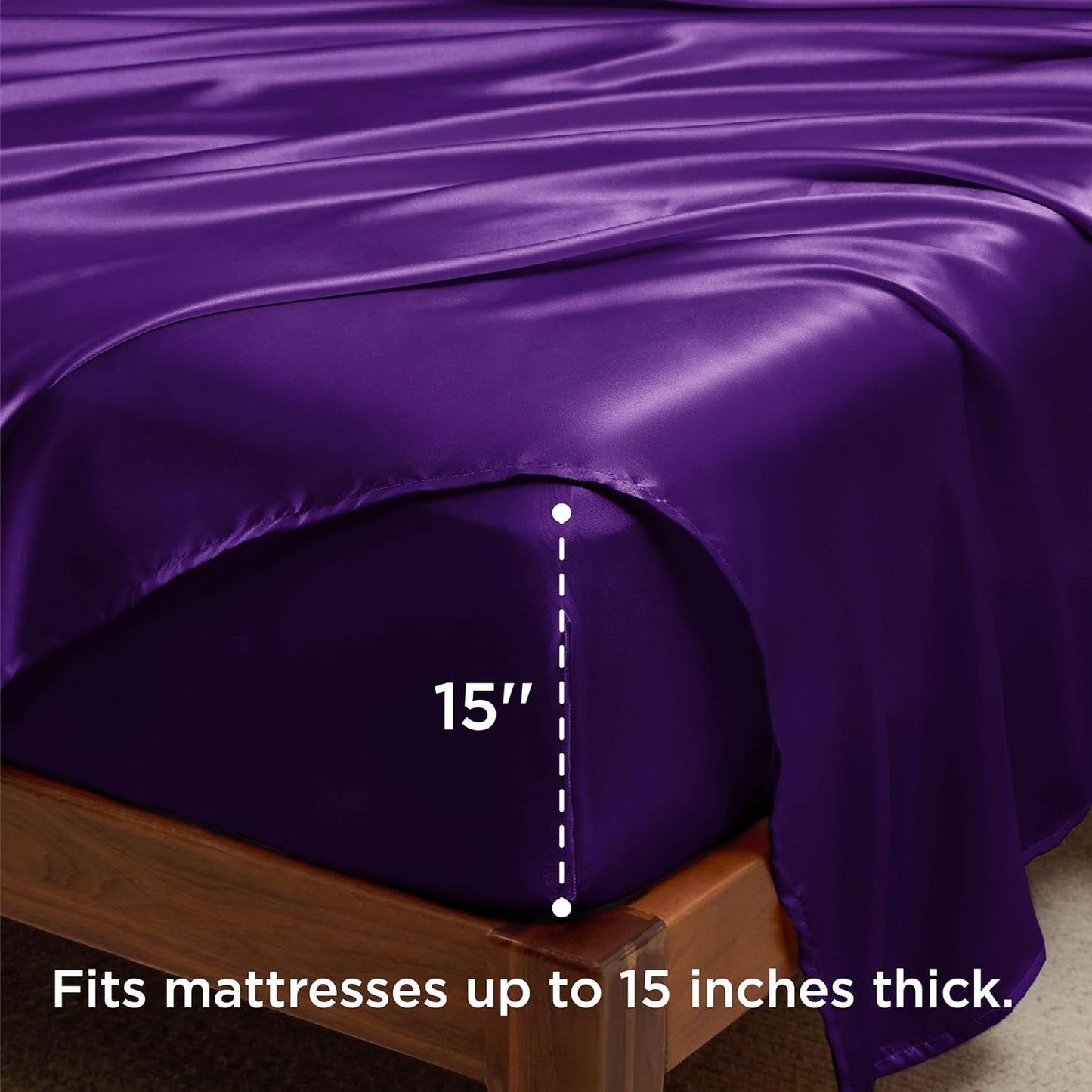Bedsure Satin Sheets Full Size - 4 Piece Silky Bedsheets with 15 Inches Deep Pocket Fitted Bedsheet,1 Flat Sheet, 2 Satin Pillowcases, Good for Hair & Skin (Full, Purple)