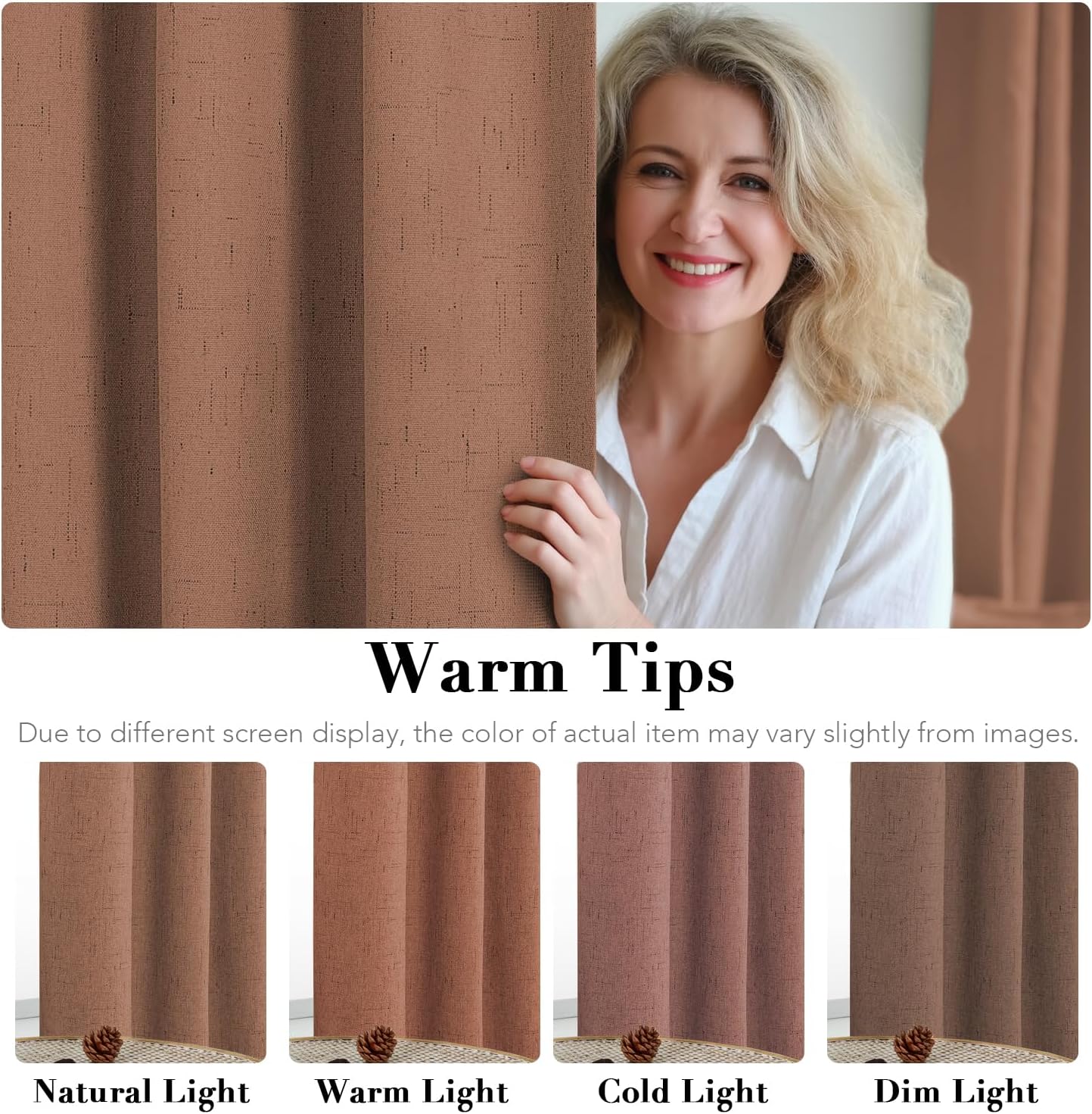 H.VERSAILTEX Linen Blackout Curtains 63 Inches Long 100% Blackout Thermal Insulated Textured Linen Look Curtain Draperies Anti-Rust Grommet, Energy Saving with White Liner, 2 Panels, Washed Spice