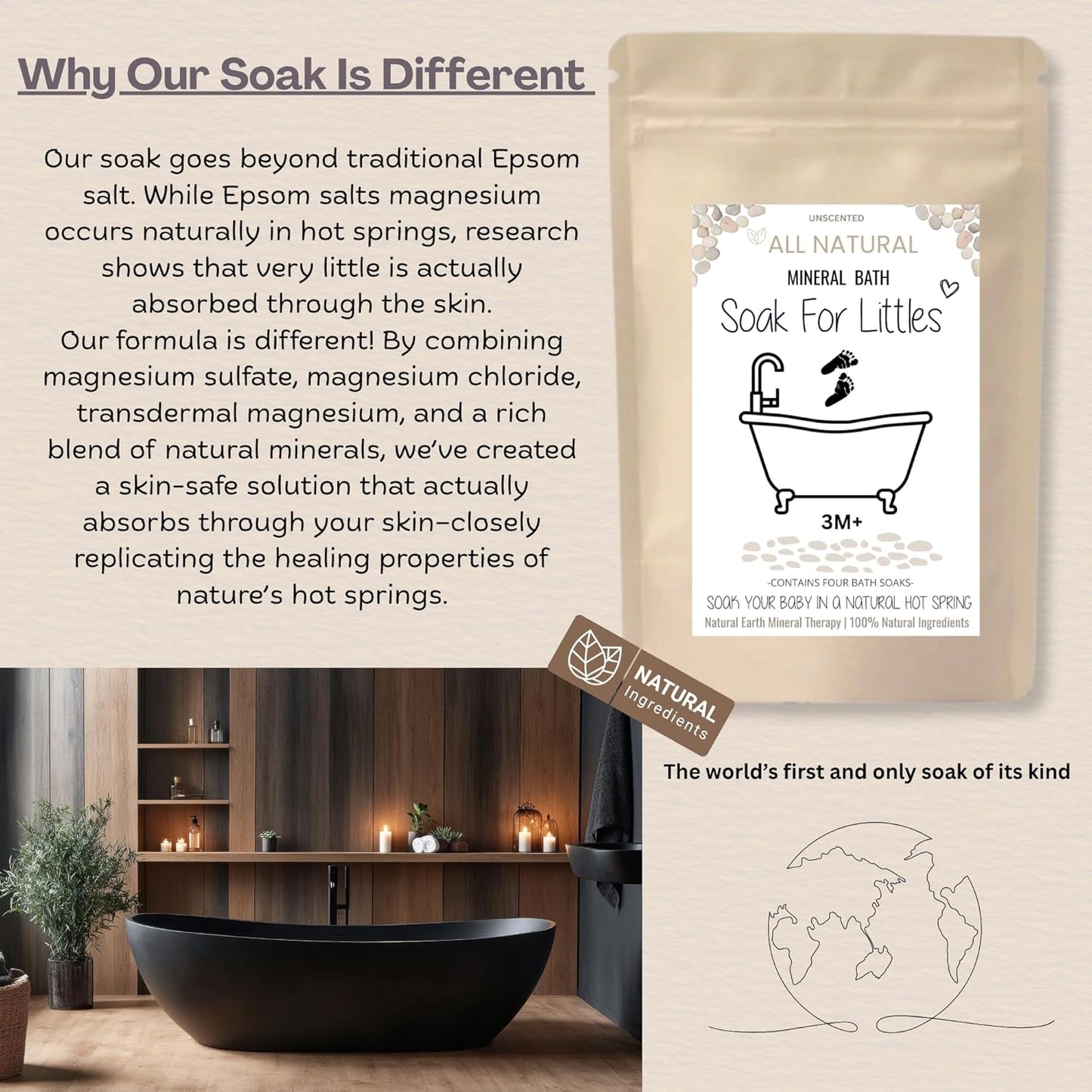 Soak for Littles: Mineral Bath Soak, 100% Organic Natural Earth Minerals, Better Than Oatmeal Bath Baby, Epsom, Oatmeal, or Kids Salts Baths, Soak Your Little One in A Natural Hot Spring