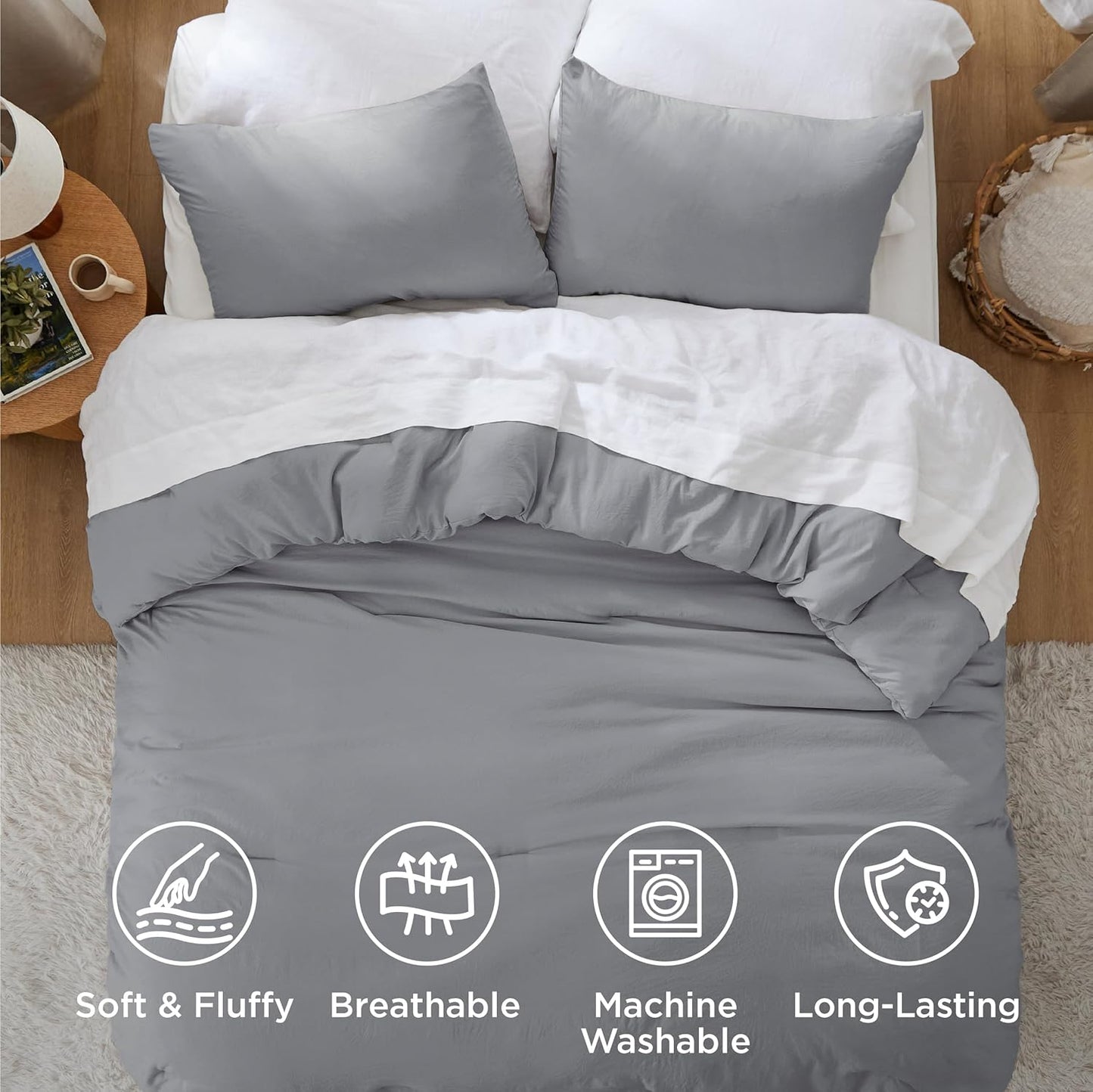 Bedsure Twin/Twin XL Comforter Set, Grey Soft Prewashed Bedding for All Seasons, 2 Pieces GentleSoft™ Warm Down Alternative Bed Set, 1 Lightweight Comforter (68"x88") and 1 Pillowcase (20"x26")
