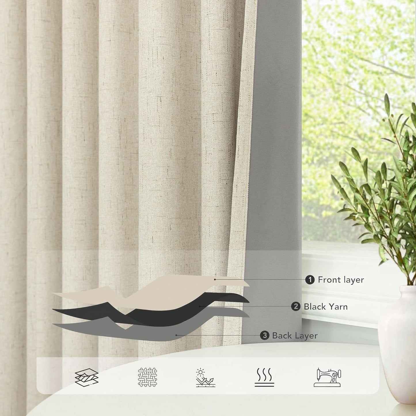 Pitalk Short Small Window Room Darkening Curtains 68 Inches Long for Master Bedroom Guest Room Dining Basement Rustic Neutral Soundproof Blackout Beige Linen Curtains Back Tab 52 x 68 Length 2 Panels