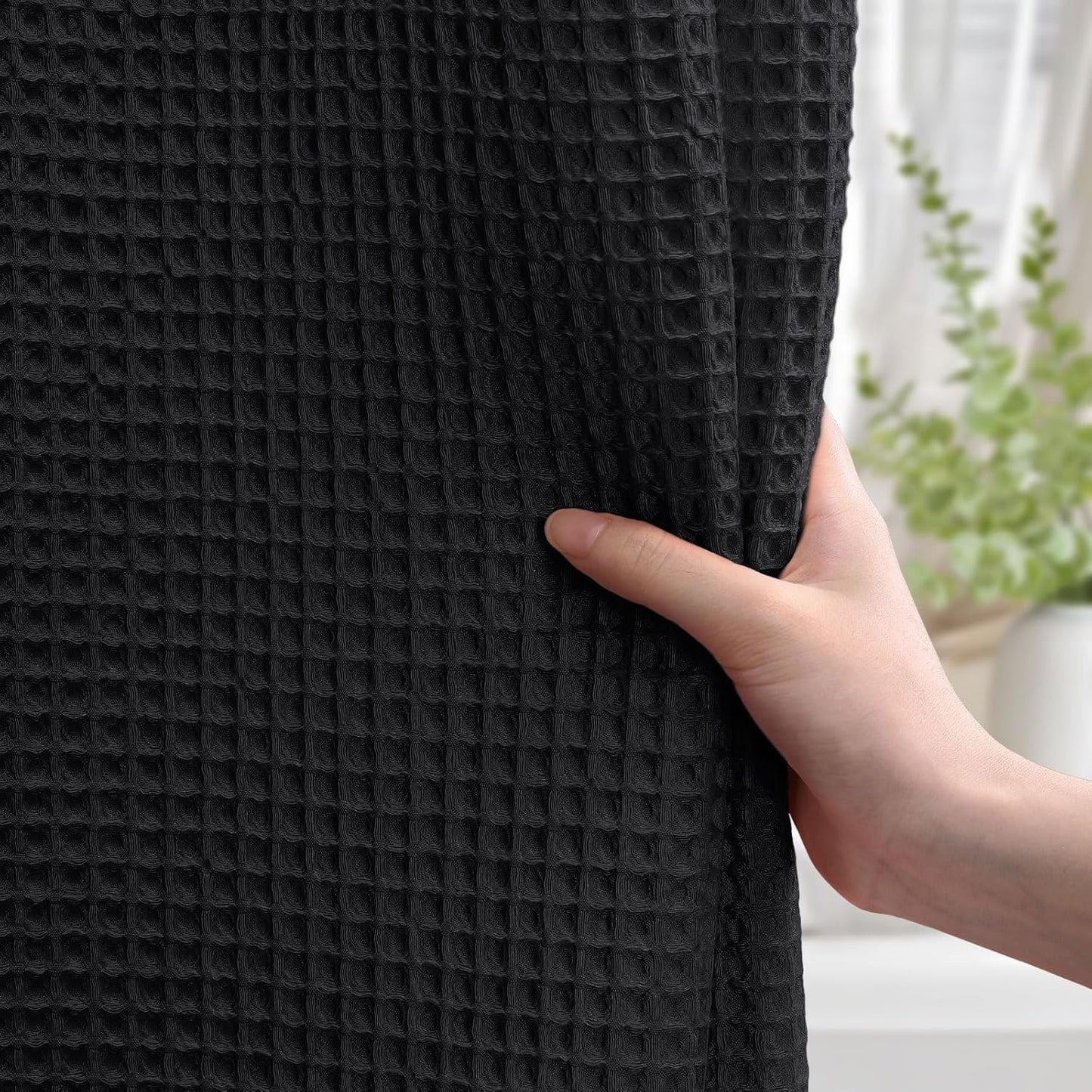 Stall Waffle Shower Curtain - Black Cotton Fabric Texture Heavyweight Shower Curtain for Narrow Bathroom,Washable,36Wx72L