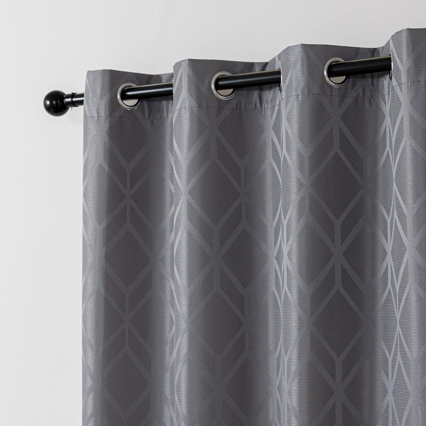 Amazon Basics Jacquard 2-Piece 100% Blackout Curtains, Living Room and Bedroom Drapes, Thermal Insulated Window Treatment, 52"x72", Grey