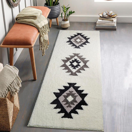 DEXDE Bathroom Runner Rugs 20x72 Boho, Long Bath Mat for Bathroom Bedroom Hallway Kitchen Luxury Soft Absorbent Large Modern Geometric Carpet Bath Rugs Western Farmhouse Decor, Black White