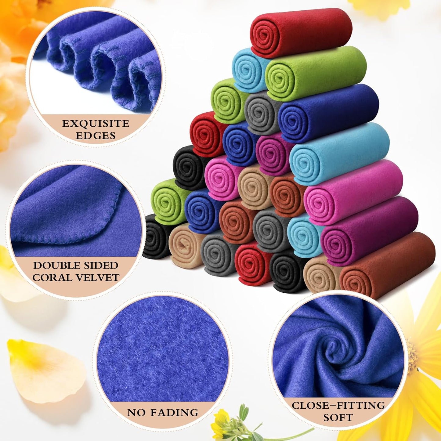 Kinlop Fleece Blanket Bulk 60 x 50 Inch Soft Lightweight Fleece Cozy Blanket Warm Throw Plush Pet Throw for Bed Couch Sofa Home Office Wedding Gifts Travel Camping(Chic Color,60 Packs)