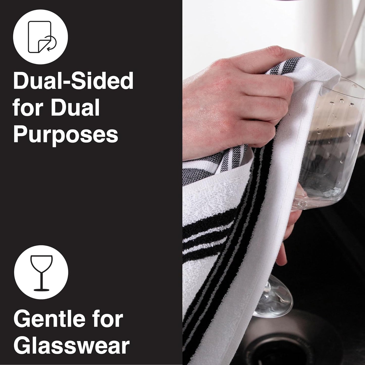 All-Clad Dual-Purpose Kitchen Towels: Highly Absorbent - 100% Cotton, 17"x30" Dish Towels for Cleaning & Drying Dishes & Glassware, 3-Pack, Black