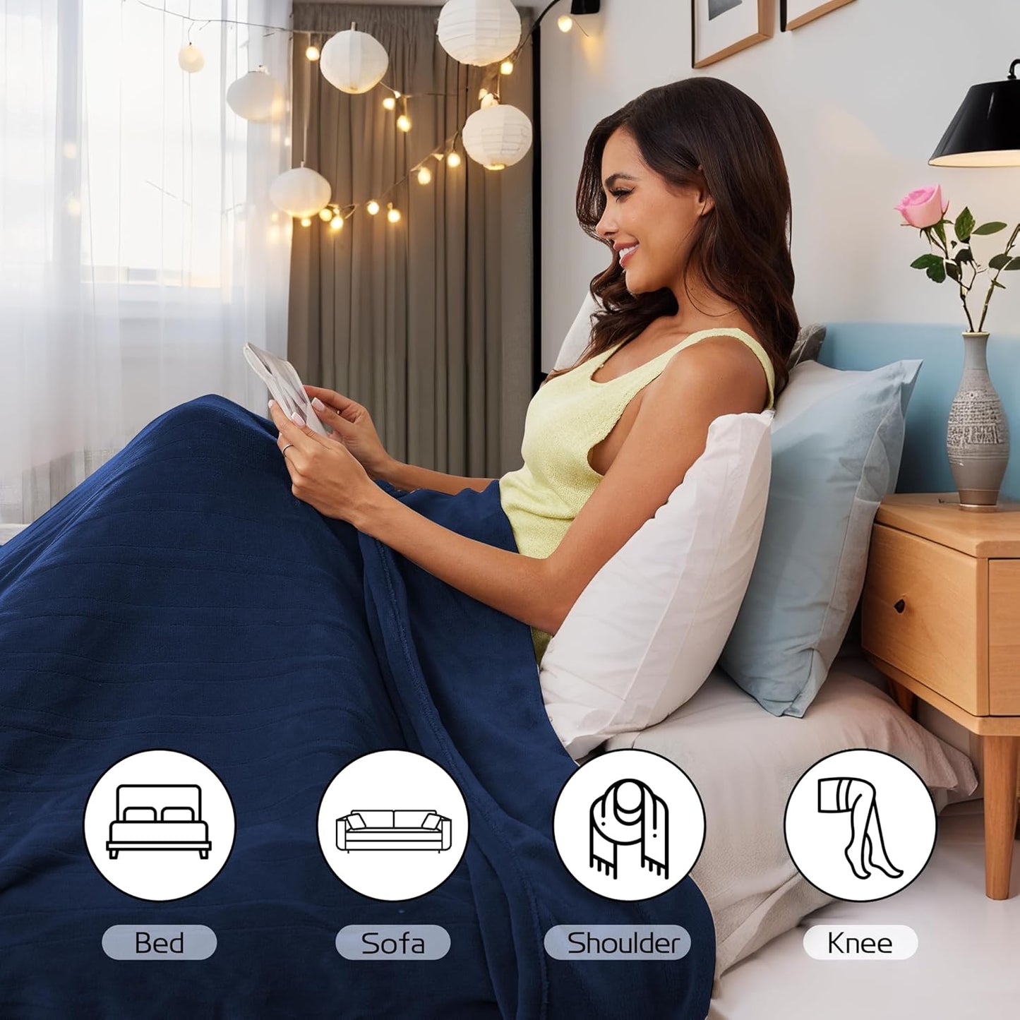 Heated Electric Blanket 72"x84" Full Size, Soft Coral Fleece Fast Heated Blanket with 4 Heating Levels and 10 Hours Auto-Off, Cozy Plush Fabric, Machine Washable - Home, Dark Blue