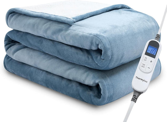 Electric Blanket Throw 50"x60" Heated Electric Blankets 10 Heating Levels 12 Time Settings 3 Hours Auto Off Fast Heating and Overheat Protection ETL Certified Machine Washable,Light Blue