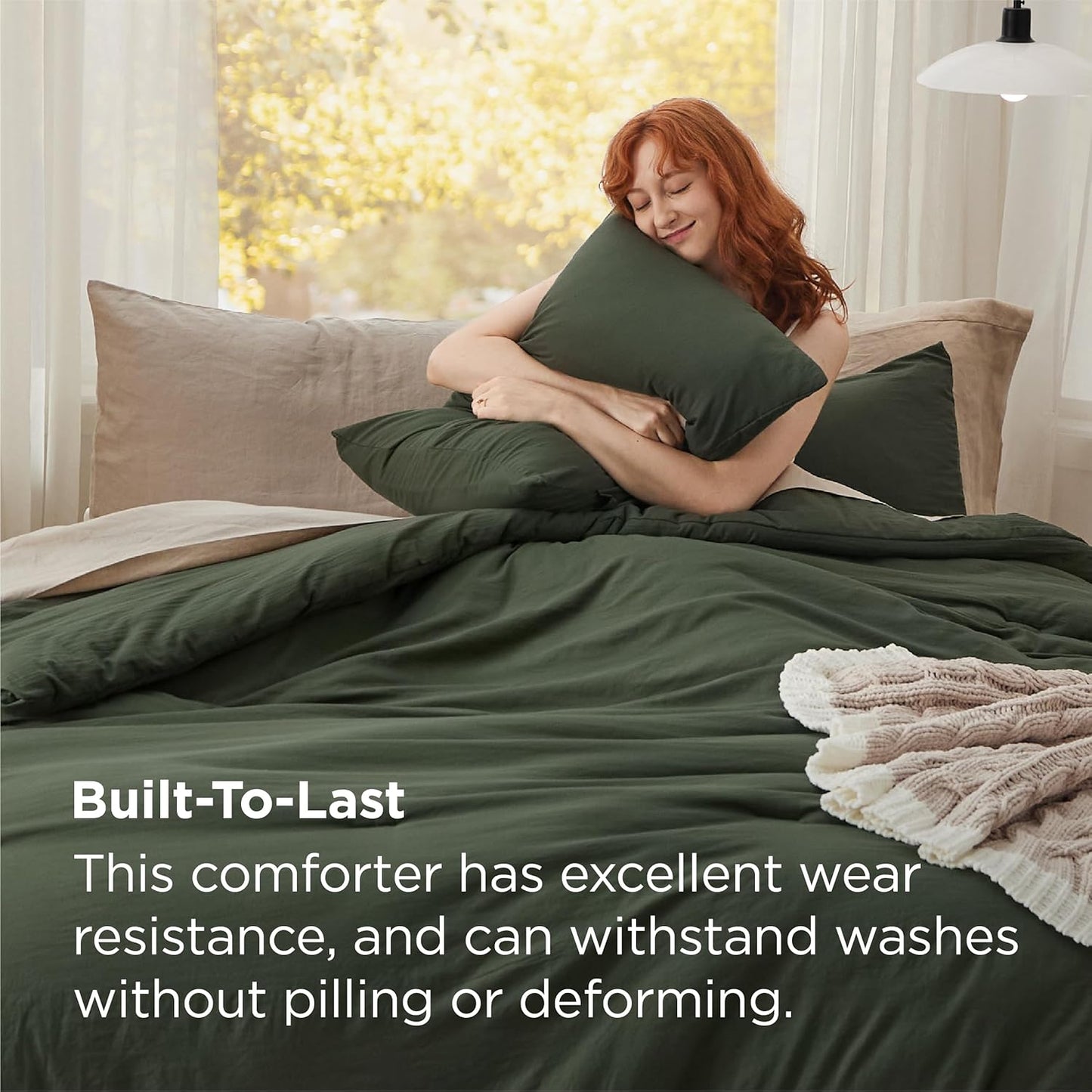 Bedsure Super King Plus Size Comforter Set, Dark Green Soft Prewashed Bedding for All Seasons, 3 Pieces GentleSoft™ Bed Set, 1 Lightweight Comforter (128"x120") and 2 Pillowcases (20"x36")