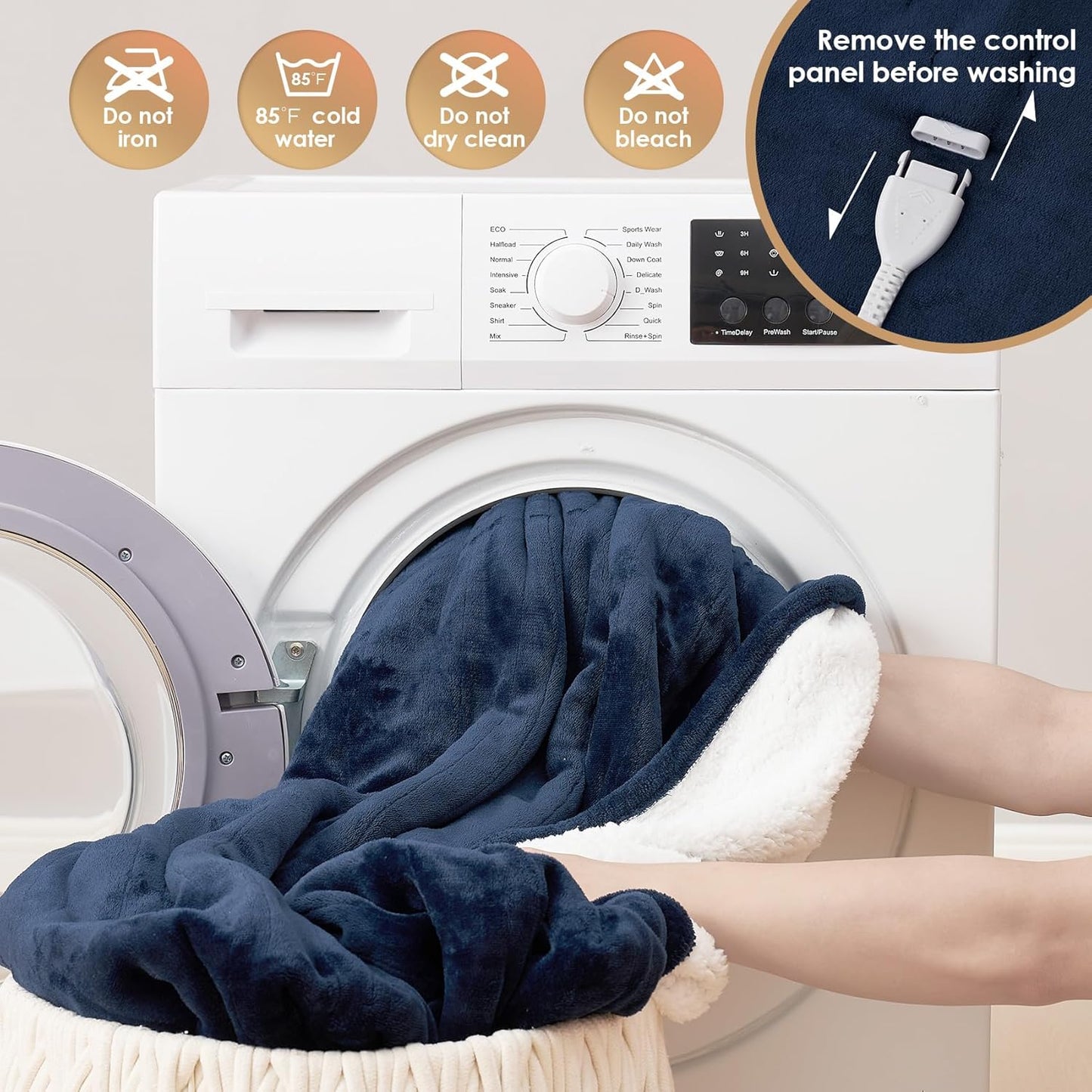 EHEYCIGA Heated Blanket - Queen Size, 9 Heating Levels, 10 Hour Auto Off, Soft Cozy Sherpa, Dual Control, Fast Heating, 84 x 90 Inches
