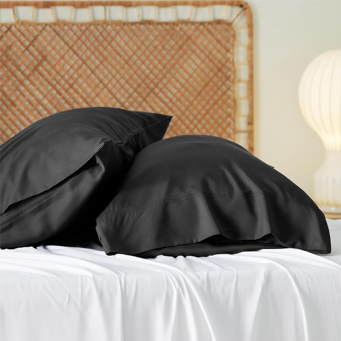 Bedsure Pillow Cases Standard Size, Cooling Pillow Cases, Rayon Derived from Bamboo Black Pillowcases Standard Set of 2, Breathable & Soft Bedding Pillow Covers with Envelope Closure, 20x26 Inches