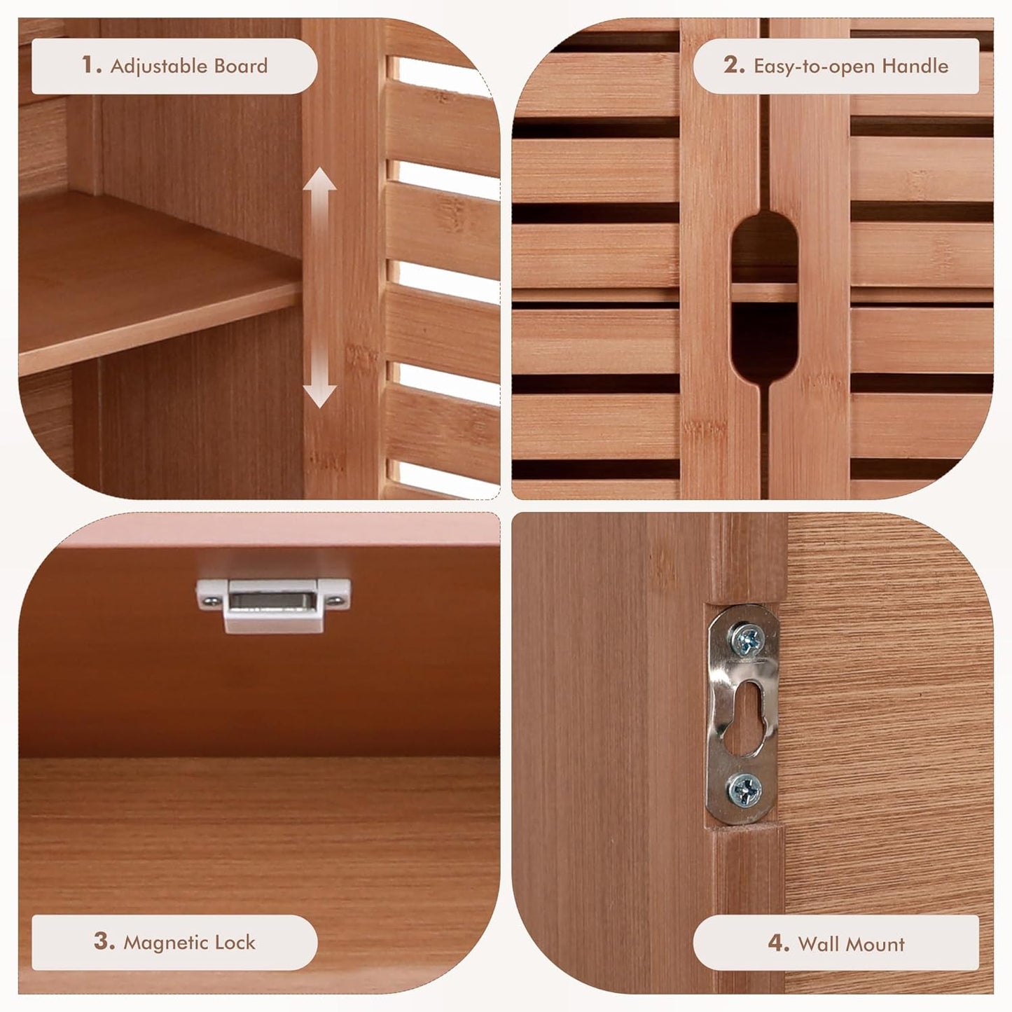 HYNAWIN Bamboo Wall Cabinet, Over Toilet Bathroom Furniture, Wall Mounted Storage Medicine Cabinet with Two Doors & Adjustable Shelves, for Bathroom, Kitchen, Living Room, Walnut, Dark Brown