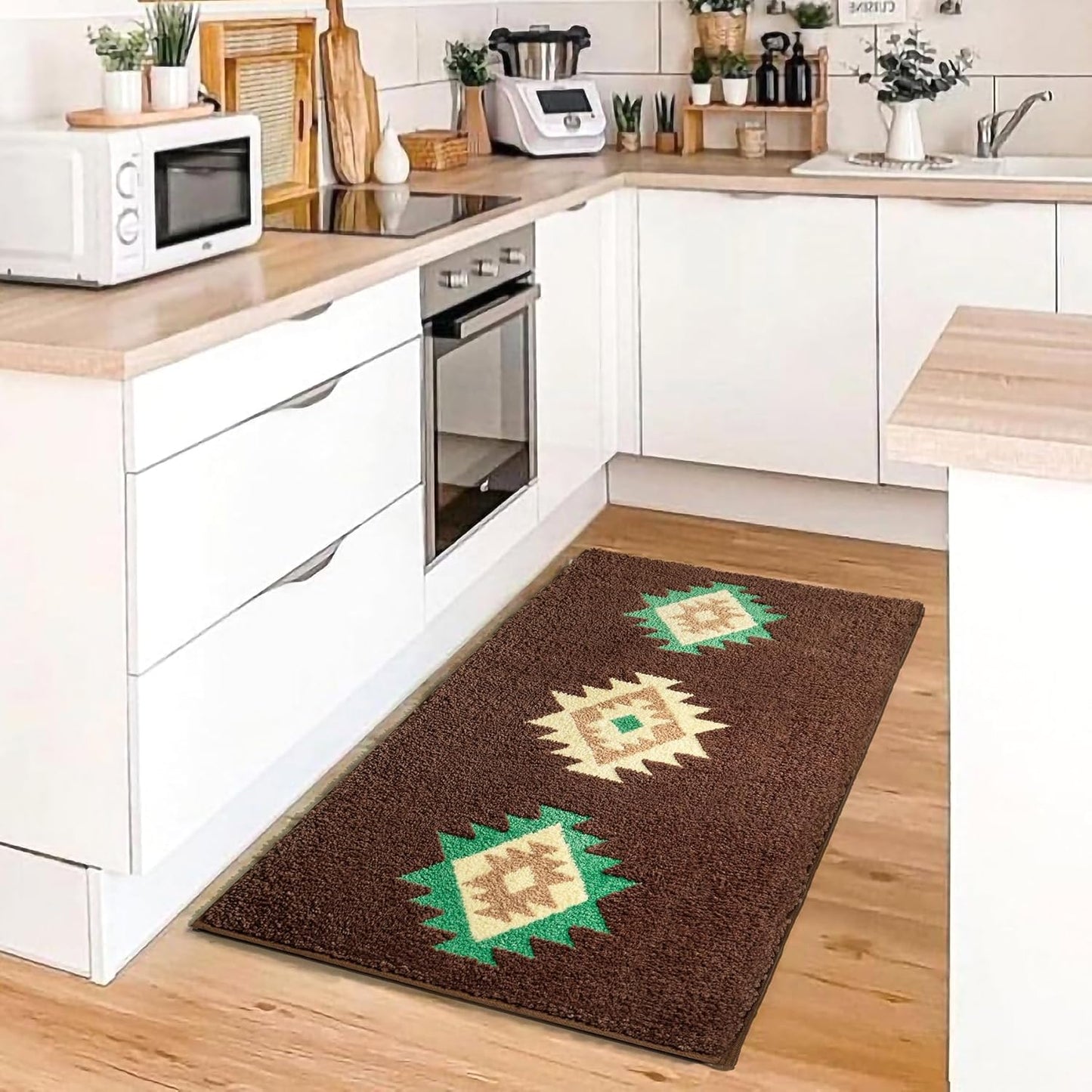 DEXDE Boho Bathroom Rugs Brown Aztec Bath Mat Non Slip Western Geometric Bath Rug Luxury Soft Absorbent Carpet for Bathroom Shower Kitchen Entryway Farmhouse Modern Decor 20x32