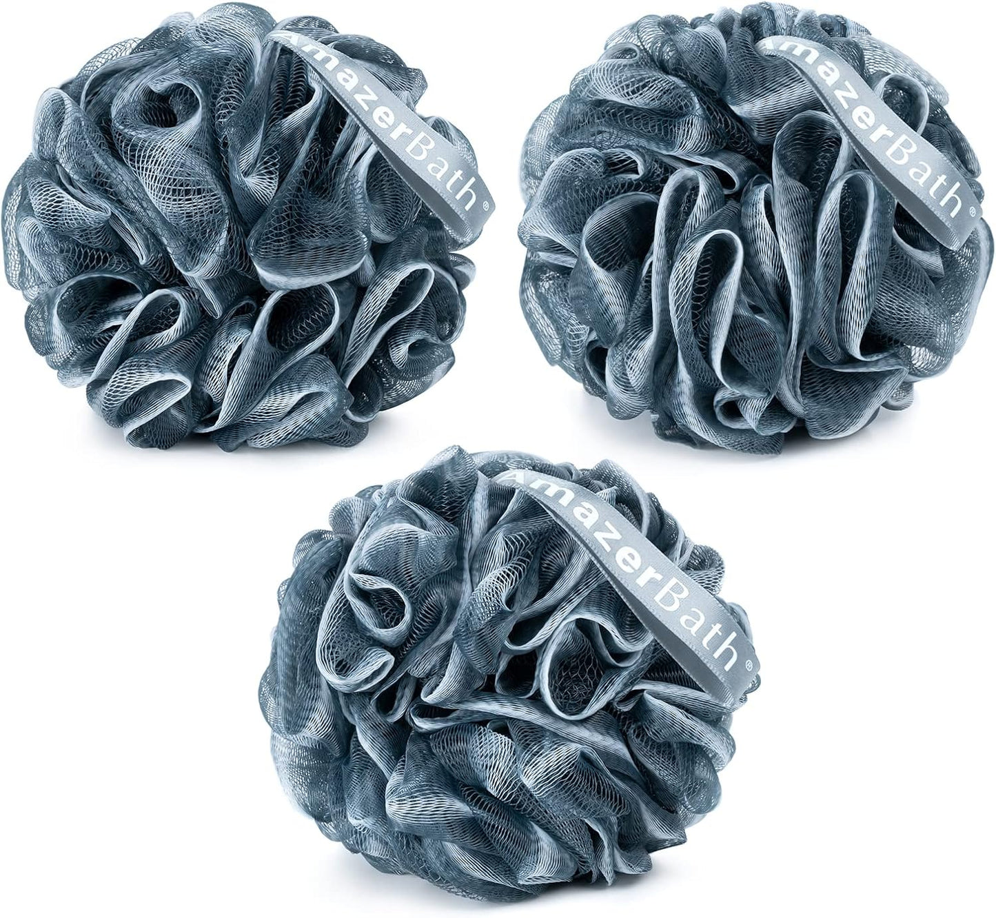 AmazerBath Loofah Sponge, Shower Loofah for Men and Women - Body Scrubber Loofa Set of 3 Indigo & White Edge, Bath Sponge 60g/PCS