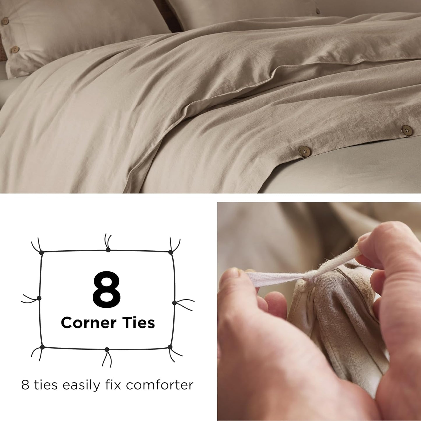 Bedsure Linen Duvet Cover Queen Size - Linen Cotton Blend Bedding Set, Soft & Cozy, 3 Pieces, 1 Duvet Cover 90x90 Inches and 2 Pillowcases, Warm Tan Color Cooling Bedding, Comforter Sold Separately