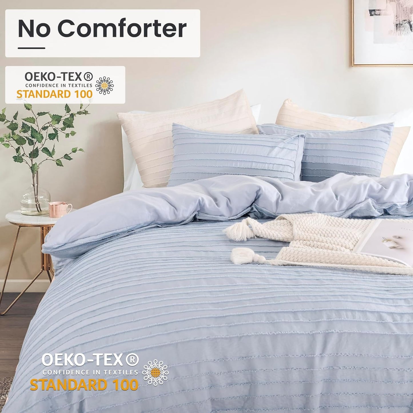 NEXHOME PRO Duvet Cover Full Size, Blue 3 Pieces Boho Tufted Duvet Cover Set, Soft and Lightweight Microfiber Comforter Cover Set for All Season (Blue Full, 80 x 90)-No Comforter