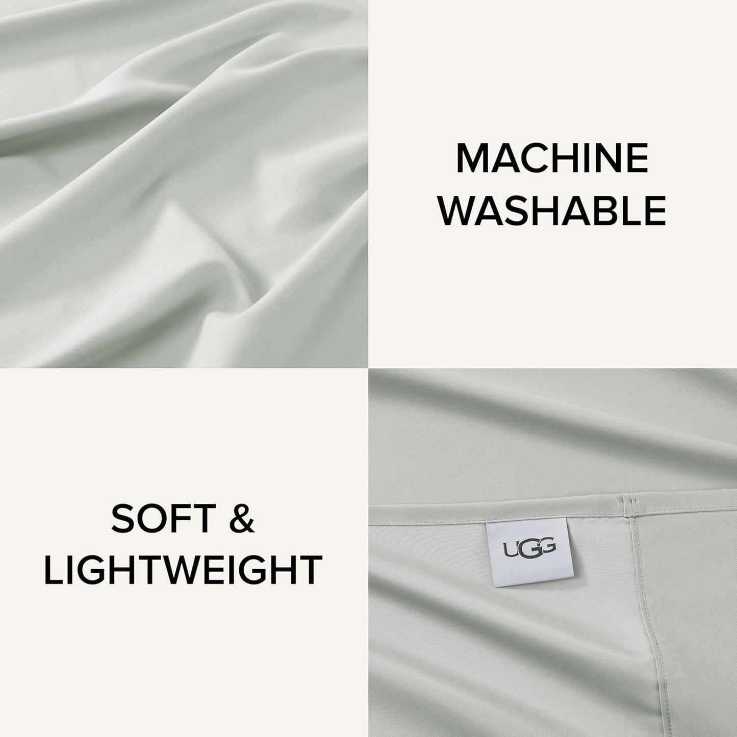 UGG Queen Sheet Set 4-Piece Luxury Cooling Sheets Deep Pockets Premium Bedding with 2 Pillow Shams Hypoallergenic Machine Washable Soft Lightweight Bed Set for Bedroom, Queen, Mineral Green (Hedi)