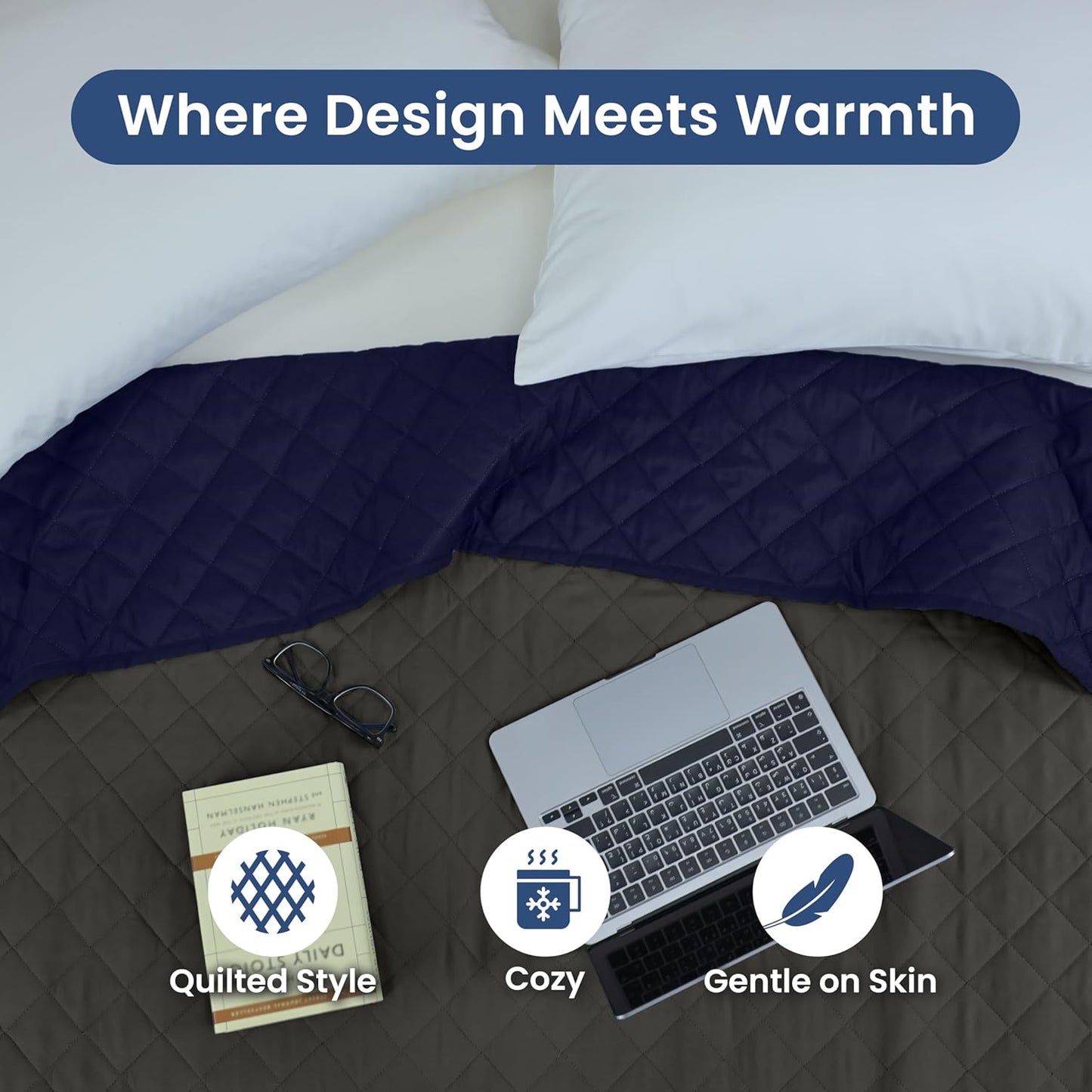 Martex Reversible Coverlet – King Bed Quilt – Lightweight King Size Bedding – Durable King Size Quilts for Bed – Soft - Easy Care Bedding – Graphite/Navy