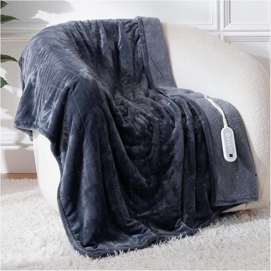 Electric Blanket Heated Throw, 50" x 60" Heated Blanket with 8 Heat Levels & 8 Hours Auto Off, Fast Heating Sherpa Blankets Machine Washable with ETL & FCC Certified, Light Grey