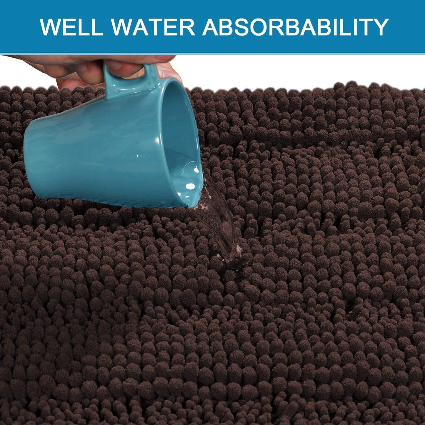 H.VERSAILTEX Bathroom Rugs Bath Rugs for Bathroom Non Slip Bath Mats Extra Thick Chenille Striped Rug 17" x 24" Absorbent Soft Shaggy Washable Dry Fast Bath Mats for Bath Room Floor - Chocolate